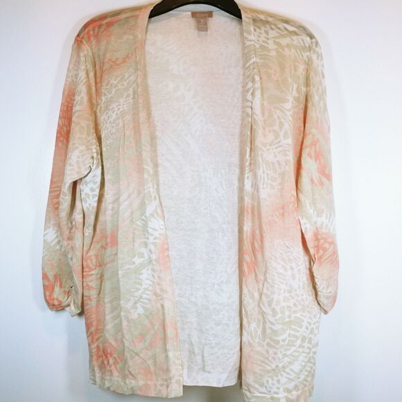 Chicos Animal Print Coverup Linen blend Cardigan sweater thin light XL 3 - Picture 1 of 4